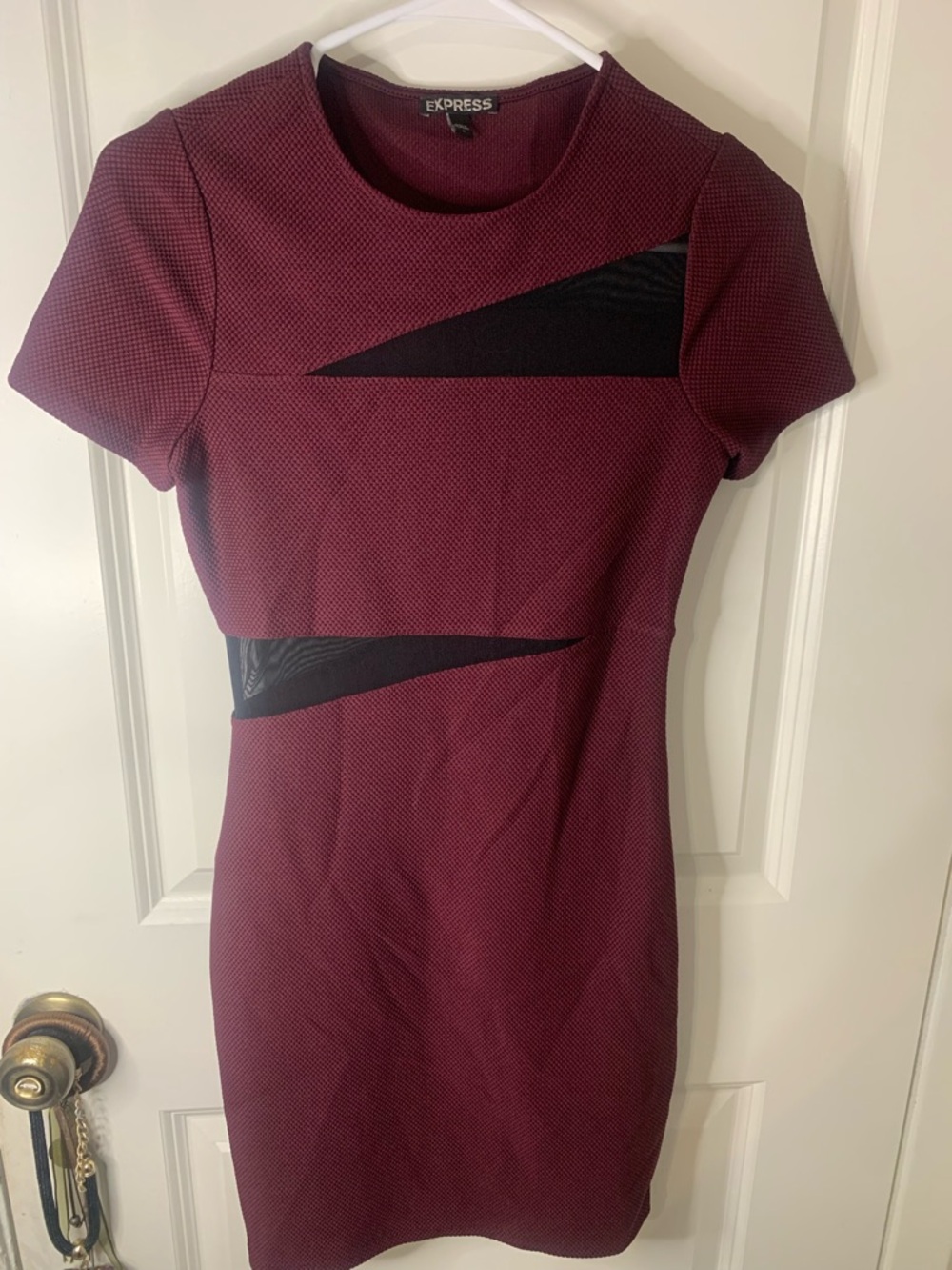 Express Burgundy Mini Sheath Dress with Black Panel Detail